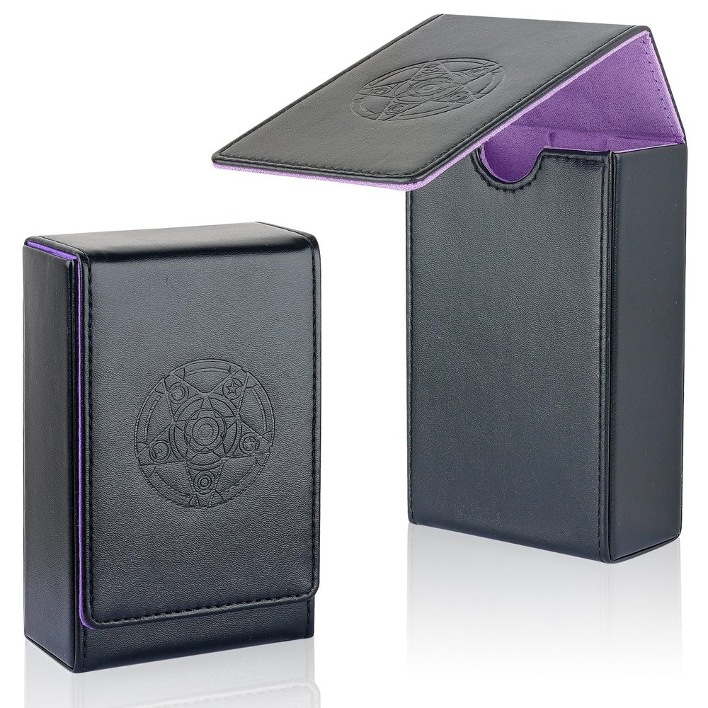 Buweeo Tarot Card Case/Holder, Single Deck PU Leather Card Holder for Most Standard Size Tarot Cards or Playing Cards, Black and Purple