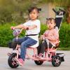 JIYIAN 4-in-1 Twin Baby Stroller Tricycle,Double Seat Bicycle, Infant Child Trolley, Travel Umbrella Carriage Children's tricyclec Walking Artifact,Pink view 2