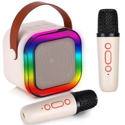 Mini Karaoke Machine with 2 Wireless Microphones, Kids Karaoke Machine for Girls 18 Pre-Loaded Songs 4, 5, 6, 7, 8, 10, 12+ Years Old Teens Birthday White Blue (White)