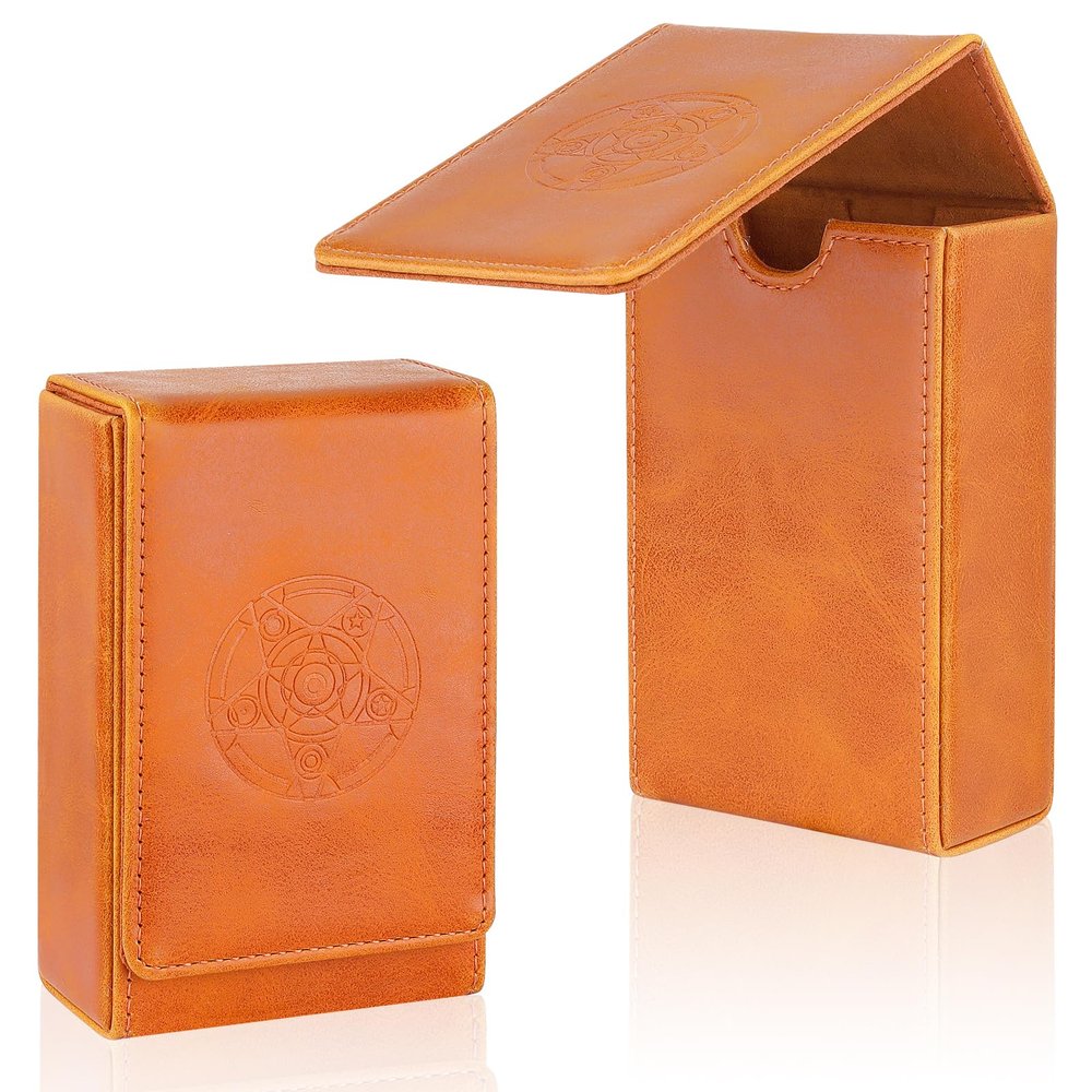 Buweeo Tarot Card Case/Holder, Single Deck PU Leather Card Holder for Most Standard Size Tarot Cards or Playing Cards, Brown