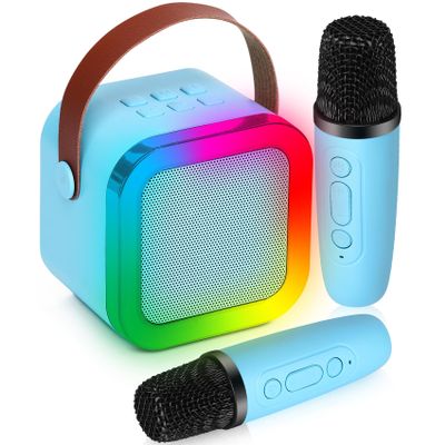 Mini Karaoke Machine with 2 Wireless Microphones for Kids Adults, Kids Karaoke Machine for Girls 18 Pre-Loaded Songs 4, 5, 6, 7, 8, 10, 12+ Years Old Teens Birthday Blue Pink (Blue)