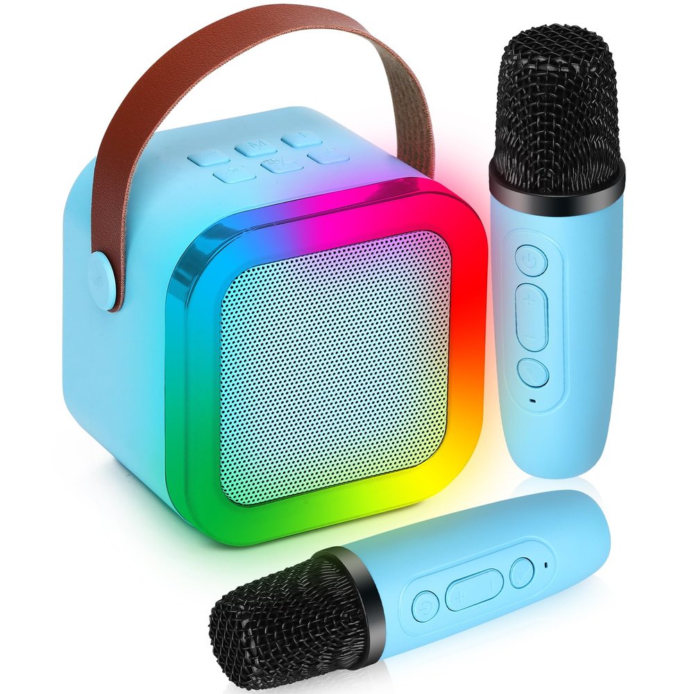 Mini Karaoke Machine with 2 Wireless Microphones for Kids Adults, Kids Karaoke Machine for Girls 18 Pre-Loaded Songs 4, 5, 6, 7, 8, 10, 12+ Years Old Teens Birthday Blue Pink (Blue)