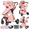 2 in 1 Baby Stroller Convertible Reversible Standard Pram Portable Pushchair Infant Buggy Baby Carriage Foldable High Landscape Pram for Toddler Newborn (225 Pink) view 1