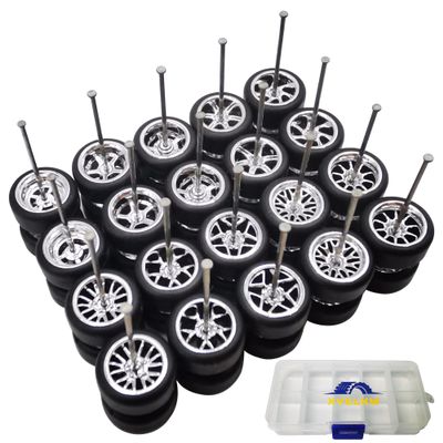 1/64 Wheels and Tires Set, 10-Pack 1 64 Scale Wheels with 10 for 1/64 Diecast Cars Upgraded and Modified Rubber Tires(Diameter 0.43in/11mm) (Silver Plated)