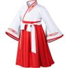 Asian Traditional Dress Kimono Robe for Kids Girls Costume Silk Folding Fans hairstick CosplayWhite Red 140cm view 2