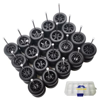 1/64 Wheels and Tires Set, 10-Pack 1 64 Scale Wheels with 10 for 1/64 Diecast Cars Upgraded and Modified Rubber Tires(Diameter 0.43in/11mm) (Black)