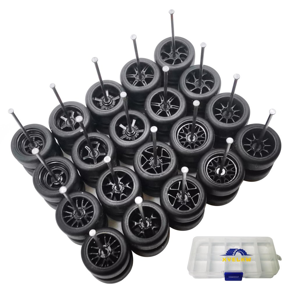 1/64 Wheels and Tires Set, 10-Pack 1 64 Scale Wheels with 10 for 1/64 Diecast Cars Upgraded and Modified Rubber Tires(Diameter 0.43in/11mm) (Black)