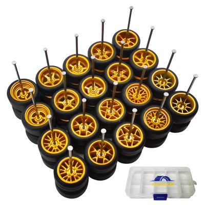 1/64 Wheels and Tires Set, 10-Pack 1 64 Scale Wheels with 10 for 1/64 Diecast Cars Upgraded and Modified Rubber Tires(Diameter 0.43in/11mm) (Gold)
