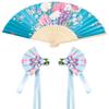 Asian Traditional Dress Kimono Robe for Kids Girls Costume Silk Folding Fans hairstick CosplayWhite Blue150cm view 3