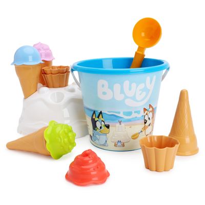 Toyland Bluey & Bingo 14 Piece Bucket & Scoop Set with Ice Cream Cones - Sand & Water Play Sandbox - Beach Toys