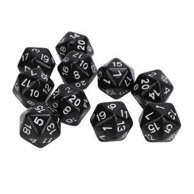 10 Pieces Polyhedral Dice Set, Plastic Lightweight Portable 20 Sided Dice for Role Playing, Table Games, Learning, Dice for Classroom, 20 Sided Cube RPG Dice (Black)
