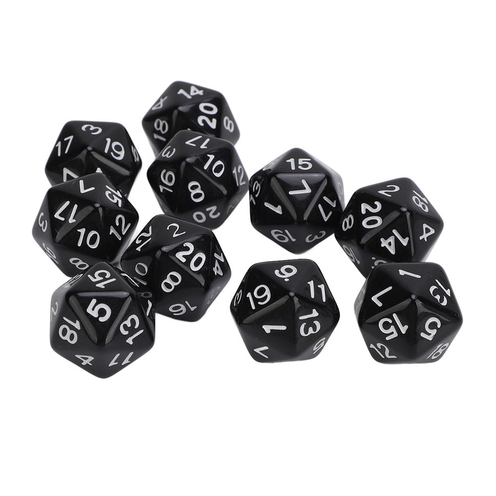 10 Pieces Polyhedral Dice Set, Plastic Lightweight Portable 20 Sided Dice for Role Playing, Table Games, Learning, Dice for Classroom, 20 Sided Cube RPG Dice (Black)