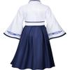 Asian Traditional Dress Kimono Robe for Kids Girls Costume Silk Folding Fans hairstick CosplayWhite Navy110cm view 3