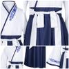 Asian Traditional Dress Kimono Robe for Kids Girls Costume Silk Folding Fans hairstick CosplayWhite Navy110cm view 4