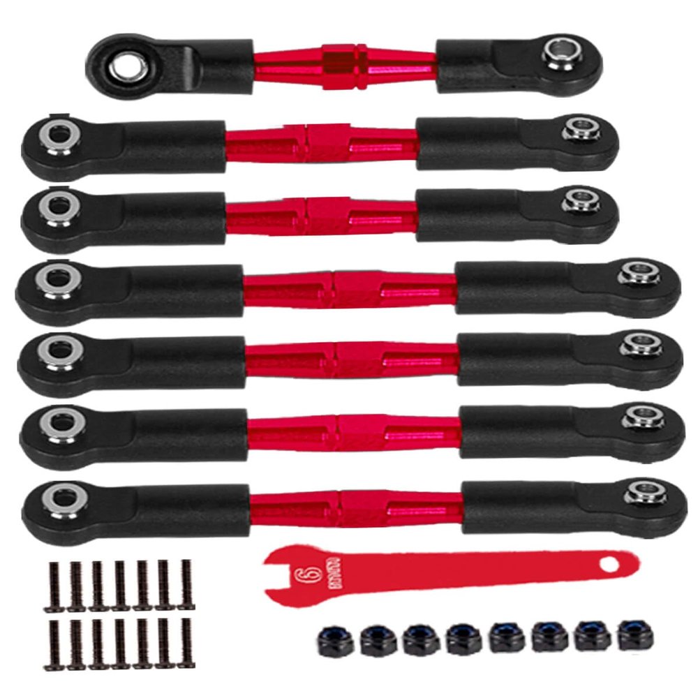 hopsupRC RC Adjustable Turnbuckles Upgrades Part for 1/10 Slash/Rustler/Stampede/Bandit VXL 2WD, Adjustable Turnbuckles Camber Links Toe Link,Red7PCS