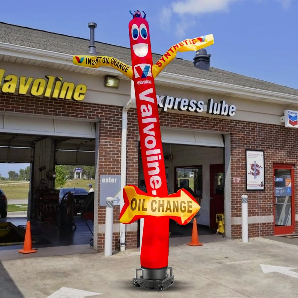 18ft Oil Change Air Inflatable Dancer Tube Man Eye-Catching Advertising Sky Puppet with Instant Oil Change & Synthetic Graphics Perfect for Auto Service Promotions & Events (Without Blower)