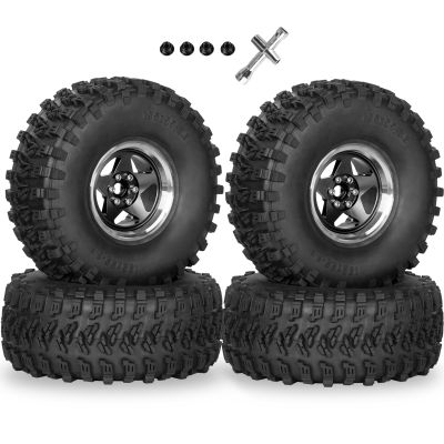 RcarmubWow RC 2.2" Beadlock Wheels and Tires for 1/8 1/10 RC Crawler SCX10 III 90046 TRX4 D90,2.2in Beadlock RC Rims 2.2in RC Beadlock Tires,4pcs,Black