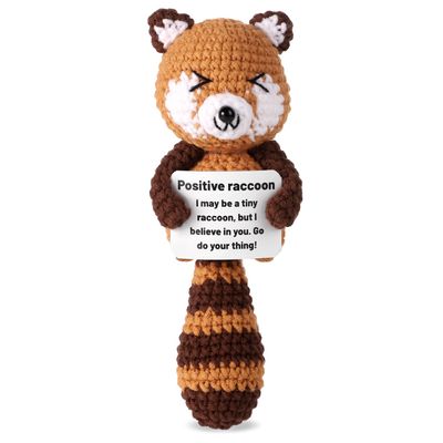 5.9 Inch Crochet Raccoon Emotional Support Cute Positive Doll Knitted Toy Doll Cheering Gift for Family Friends Encouragement Party Decoration