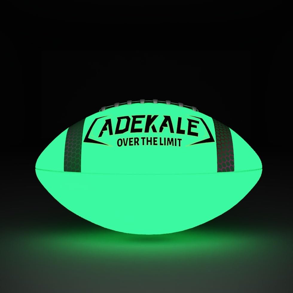 adekale Glow in The Dark Football Size 9 Foot Ball Glowing Football for Boys Girls 8-12 Youths Teens and Adults, Ideal Glow Football Gift for Fans Family and Friends with Pump and Carry Net