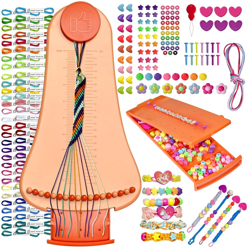zwzxd Friendship Bracelet Making Kit Toys,Ages for 8 9 10 11 12 Year Old Girls, Kids Travel Activity Set,DIY kit,Arts and Crafts Bracelets String Maker Kit,Great Christmas Birthday Gifts (red-Orange)