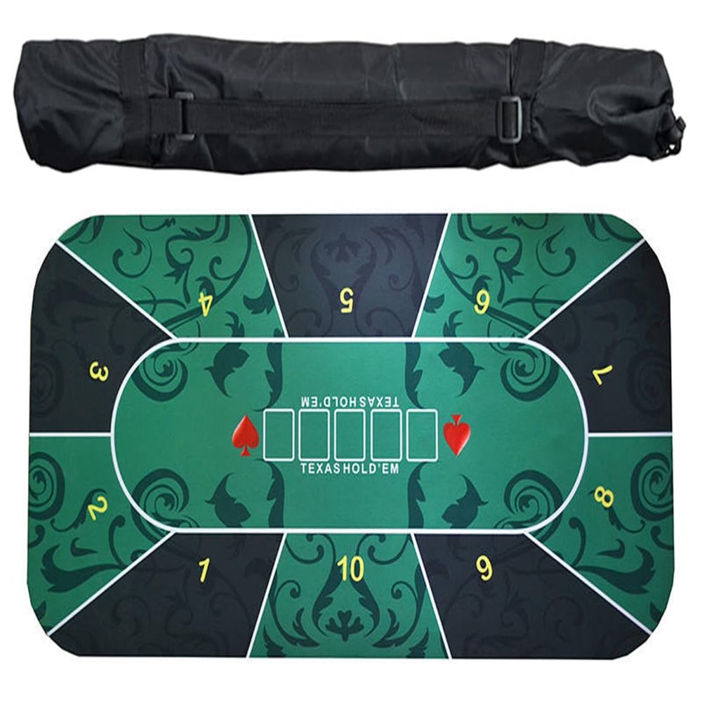 70 x 35 Inch Poker Mat, 10 Players Texas Hold'em Poker Rubber Table Topper Mat, Poker Table Top Layout with Carrying Bag for Poker Games, Blackjack, Casino