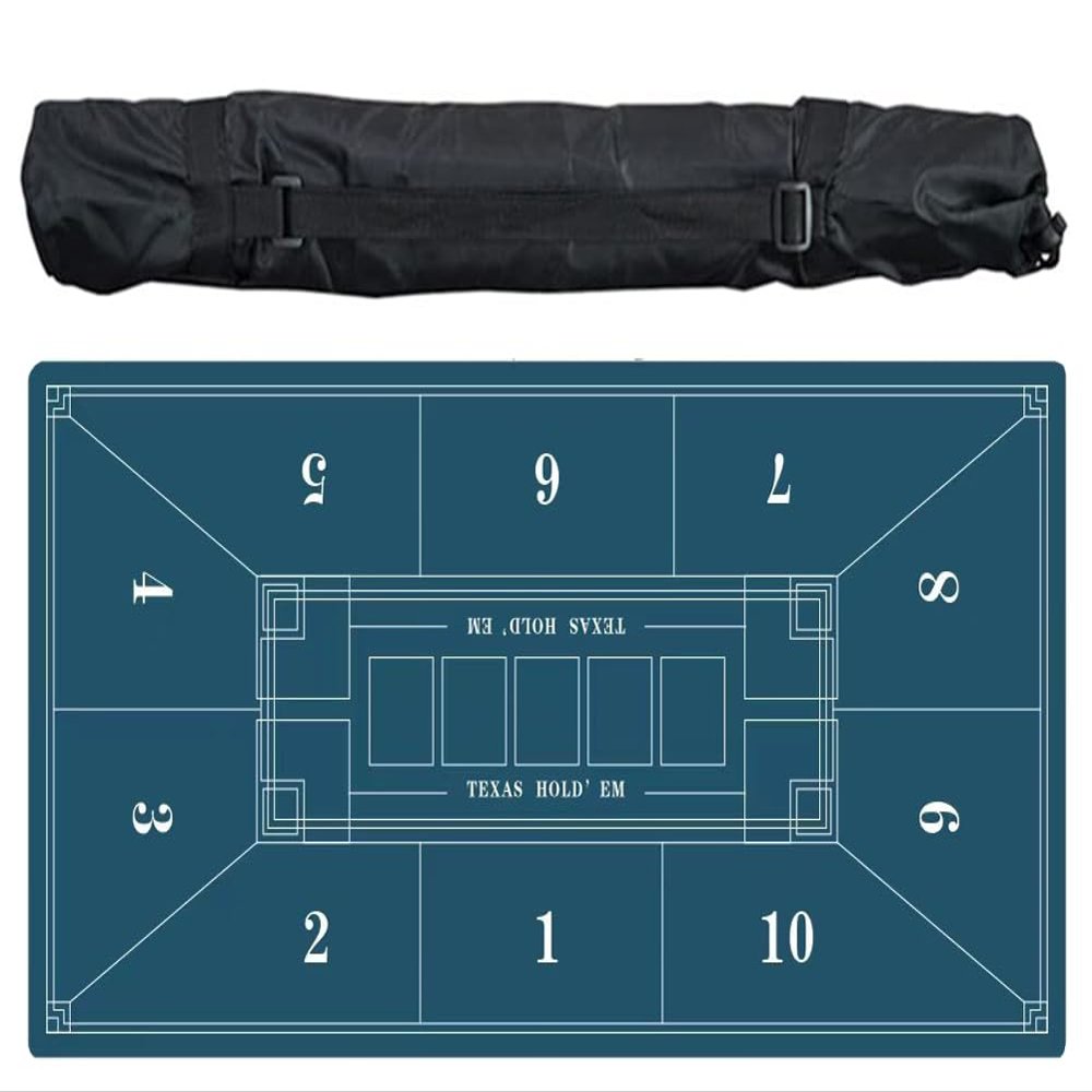 Poker Table Top 70" x 35", 10 Players Texas Hold'em Poker Rubber Mat with Carrying Bag, Folding Poker Topper Layout for Home Game Nights, Texas Hold'em, Blackjack, Casino