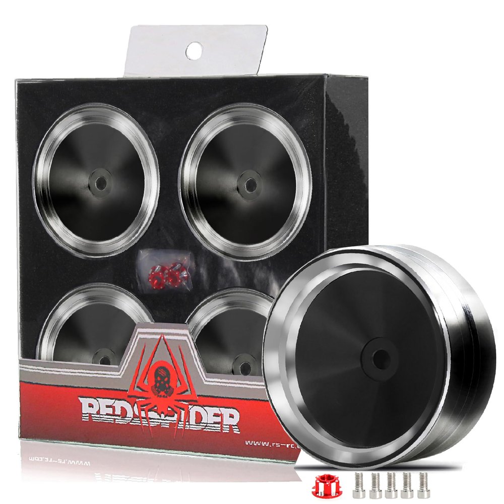 REDSPIDER 1.9 Beadlock wheels aluminium1.9 wheels4pcsfor Axial SCX10 UTB10 TRX4 TRX6 Redcat Gen7 Gen8 VS4-10 Wheel hub Upgrade. (Black silver edge)