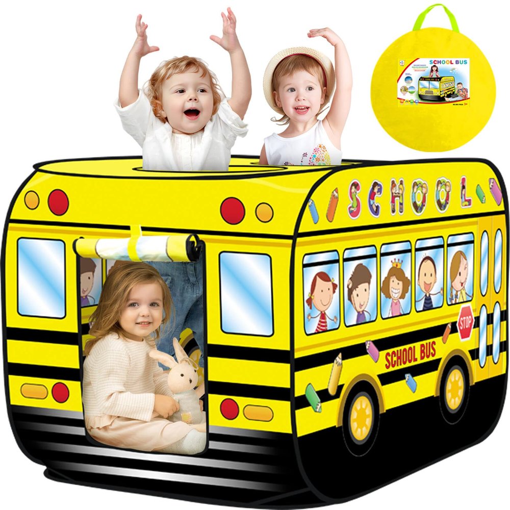 Britik Pop Up Play Tent for Kids Aged 3-5 Years Old Boys and Girls : School Bus Tent Playhouse Toy Play Tents for Toddlers 3-5 Kids Tent Indoor Outdoor Playhouse Toys for 3 + Year Old, School Bus