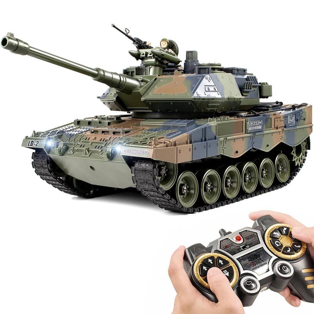 DBshoot 1:18 Remote Control Tank, 2.4GHz German Leopard II RC Tanks, 60 Minutes Playing Times, Army Tank Toys with Sound & Somke for Adults and Ages 6+