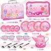 Tea Party Set for Toddles 3-5,PRE-WORLD Musical Kids Tea Set for Little Girls with Dessert,Cookies,Doughnut,Cake,Cake Stand,Tablecloth & Carrying Case,Kitchen Pretend Play Toys for Girls Boys Age 3-6 view 3