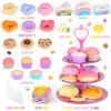 Tea Party Set for Toddles 3-5,PRE-WORLD Musical Kids Tea Set for Little Girls with Dessert,Cookies,Doughnut,Cake,Cake Stand,Tablecloth & Carrying Case,Kitchen Pretend Play Toys for Girls Boys Age 3-6 view 4