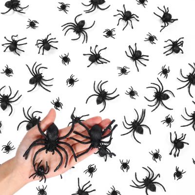 Civaner 120 Pieces Plastic Spiders Small Halloween Plastic Spiders Fake 3 Sizes Tiny Realistic Spiders Terror Prank Props for Home and Party Decorations(Large)