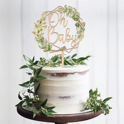 Party to Be Oh Baby Cake Topper in Wood Baby Shower Party Greeny Cake Decoration (Design 01)