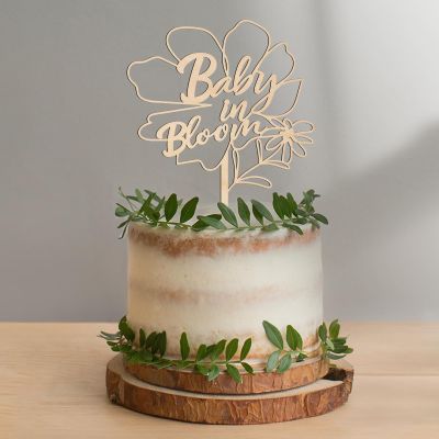 Party to Be Baby in Bloom Cake Topper in Wood Baby Shower Gender Reveal Party Cake Decoration (Design 02)