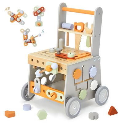 labebe Wooden Baby Walker, Baby Push Walker, Tool Toy for Toddlers, Adjustable Speed Baby Walker with Wheel, Learning Activity Walker for Girls Boys