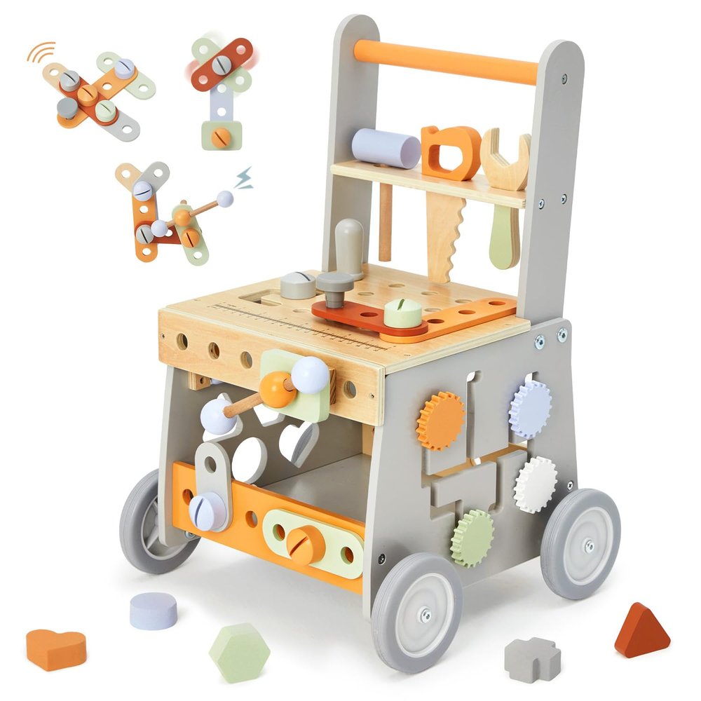 labebe Wooden Baby Walker, Baby Push Walker, Tool Toy for Toddlers, Adjustable Speed Baby Walker with Wheel, Learning Activity Walker for Girls Boys