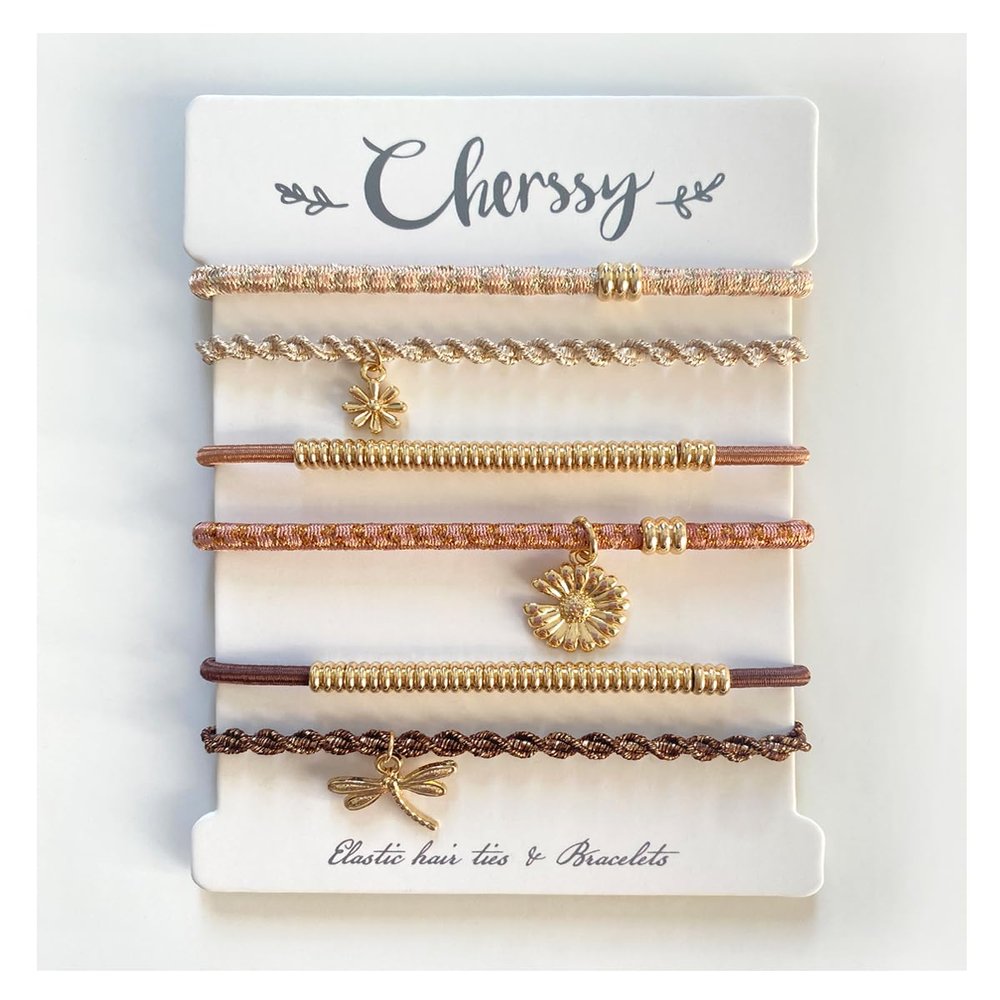 Elastic Beaded Hair Tie Bracelets for Women, 6 Pcs Cute Hair Ties and Stretch Bracelets, Decorative Ponytail Holders Rubber Bands for Thick & Thin Hair