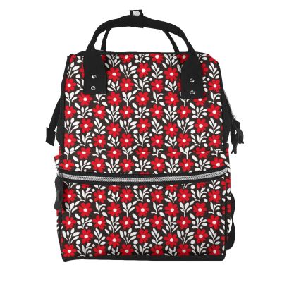 Qozbom Red Floral Print Diaper Backpack Large Capacity Baby Bag Multifunction Travel Pack Maternity Baby Changing Bags