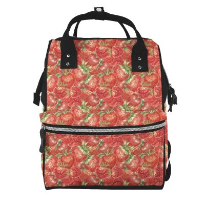 Qozbom Strawberry Print Diaper Backpack Large Capacity Baby Bag Multifunction Travel Pack Maternity Baby Changing Bags