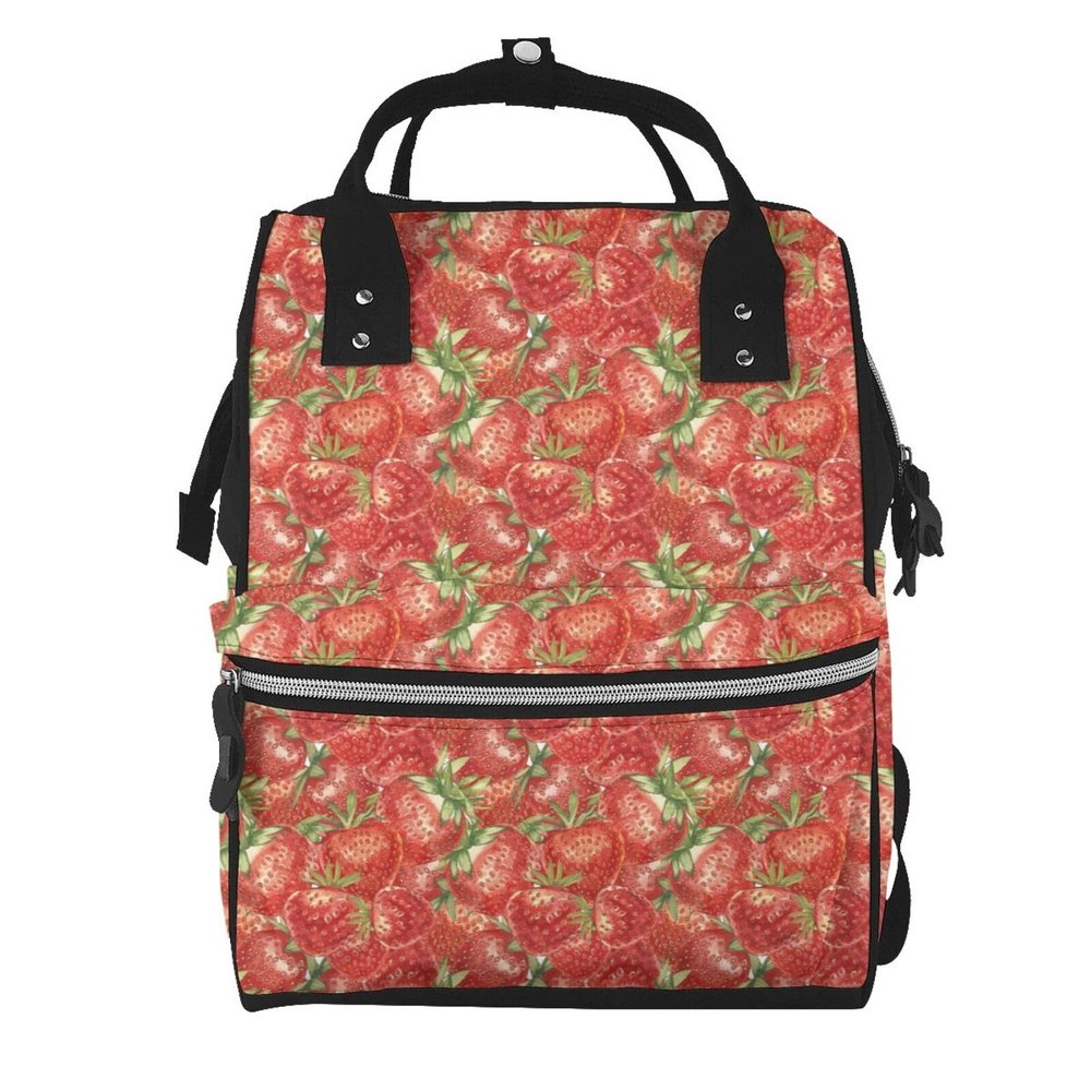 Qozbom Strawberry Print Diaper Backpack Large Capacity Baby Bag Multifunction Travel Pack Maternity Baby Changing Bags