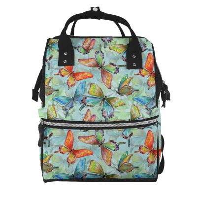 Qozbom Retro Flying Butterflies Print Diaper Backpack Large Capacity Baby Bag Multifunction Travel Pack Maternity Baby Changing Bags