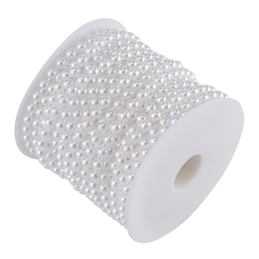 25M Cotton Line Beads - Pearl Beads Garland Spool Rope - Double Cotton Line Imitation Half Round Beads Chain Garland for Wedding Garland Christmas Party Decoration (Pure White)