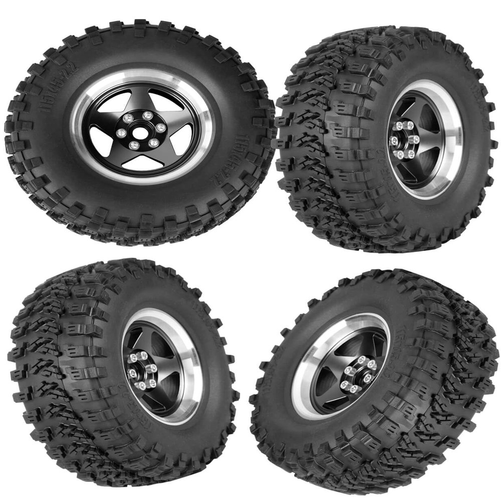 RCMYou Rc 2.2 Wheel Rims Tires Wheels for 1/10 TRX4 TRX6 SCX10 SCX10 II SCX10 III 90046 D90 VS4-10 Gen8 MST CFX RC Crawler Car,Aluminum RC 2.2 Beadlock Wheel,Black