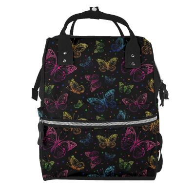Qozbom Butterfly Print Diaper Backpack Large Capacity Baby Bag Multifunction Travel Pack Maternity Baby Changing Bags