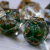 Runic Dice Green Glitter Liquid Core Sharp Edge Resin Dice | 7 Pcs Polyhedral RPG Dice Set with Box | Hand Carved Liquid Core RPG Dice for Dungeons & Dragons, Pathfinder, Tabletop Games view 1