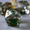 Runic Dice Green Glitter Liquid Core Sharp Edge Resin Dice | 7 Pcs Polyhedral RPG Dice Set with Box | Hand Carved Liquid Core RPG Dice for Dungeons & Dragons, Pathfinder, Tabletop Games view 2