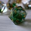 Runic Dice Green Glitter Liquid Core Sharp Edge Resin Dice | 7 Pcs Polyhedral RPG Dice Set with Box | Hand Carved Liquid Core RPG Dice for Dungeons & Dragons, Pathfinder, Tabletop Games view 3