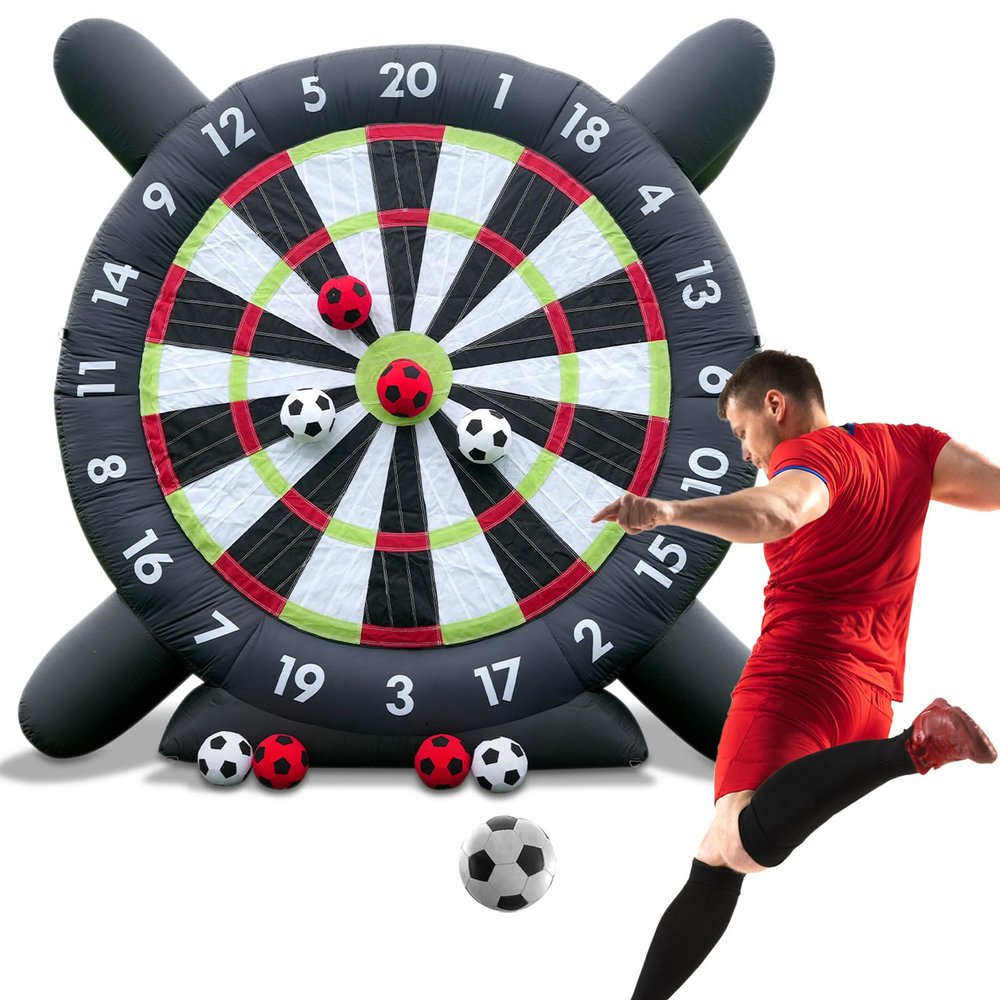10FT Inflatable Soccer Dart Board for Adults Family, Giant Inflatable Games Inflatable Carnival Outdoor Games Soccer Field with 8pcs Balls, Lawn Kick Darts for Yard Backyard, Commercial Quality