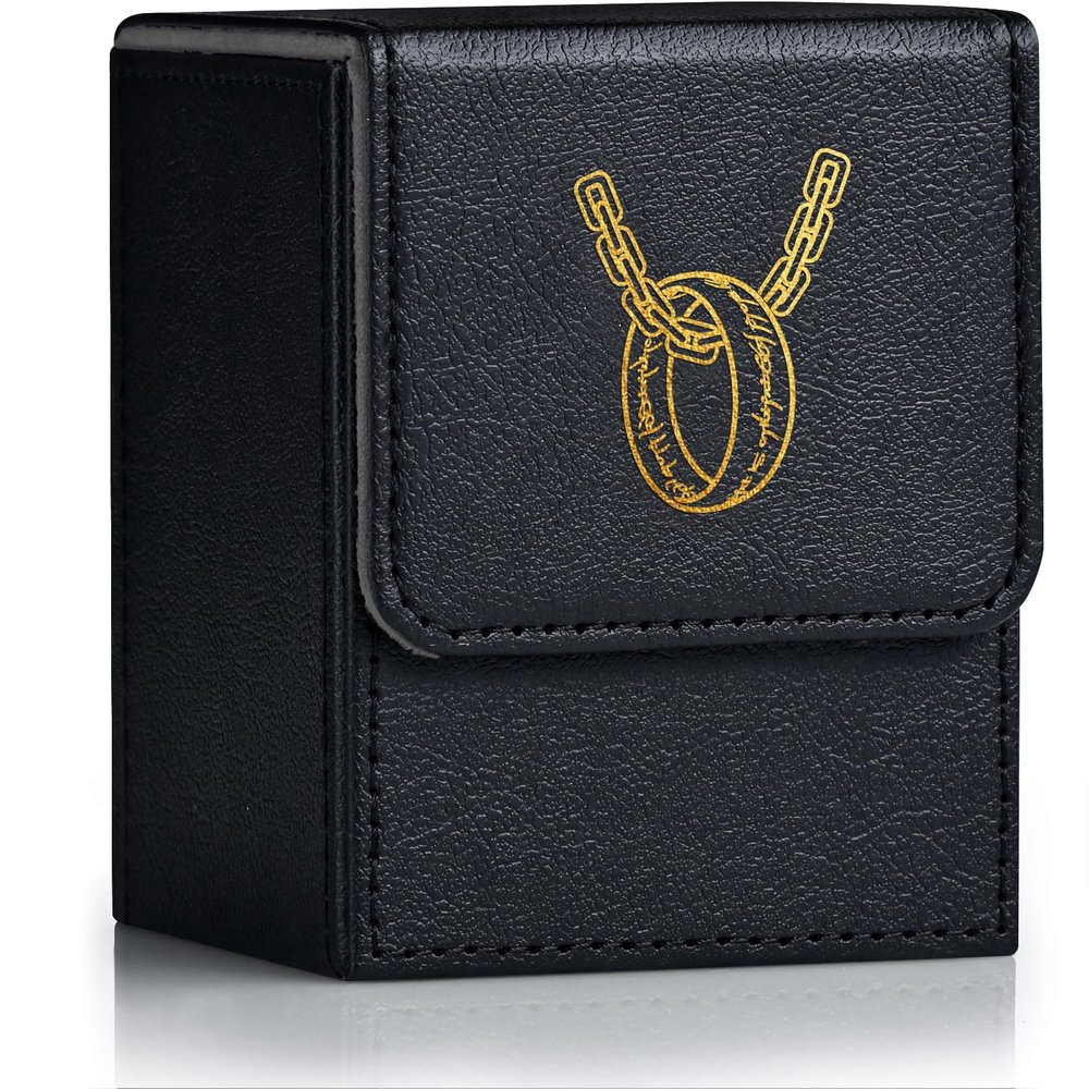 ZLCA Card Deck Box for MTG with 2 Dividers, Card Storage Box Fits 100+ Single Sleeved, PU Leather TCG Deck Case Holder for Magic Commander Yugioh (Black,Ring)