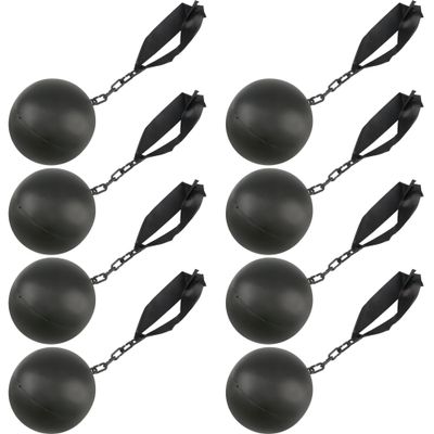 Cagemoga 8 Pack Halloween Ball and Chain Black Plastic Prison Ball and Chain for Halloween Cosplay Haunted Home Prison Theme Dress up Accessories